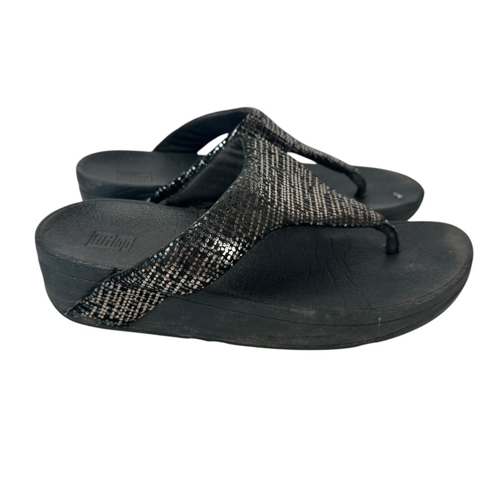 FitFlop Lulu Crystal Toe-Post Sandals Black Size 6 Glamcore Summer Comfort